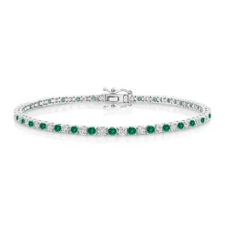 Alternating Green Emerald and Diamond Tennis Bracelet