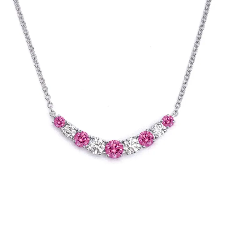 Alternating Pink Sapphire and White Diamond Necklace