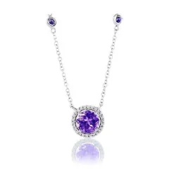 Amethyst Diamond Halo Necklace