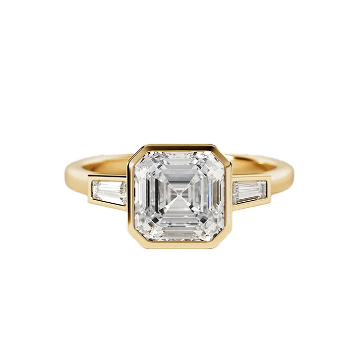 Asscher Bezel Set Trilogy Engagement Ring