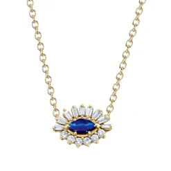 Baguette and Round Diamond Evil Eye Necklace