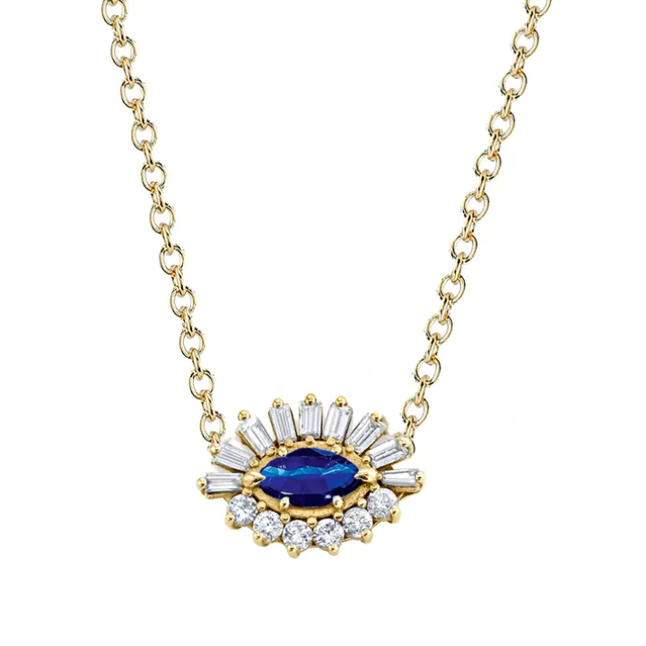 Baguette and Round Diamond Evil Eye Necklace