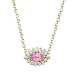 Baguette and Round Diamond Evil Eye Necklace