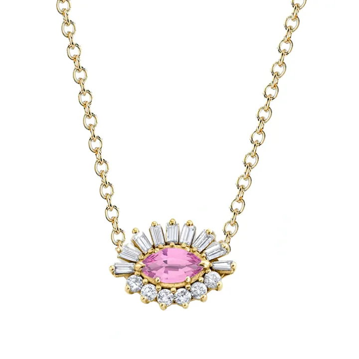 Baguette and Round Diamond Evil Eye Necklace