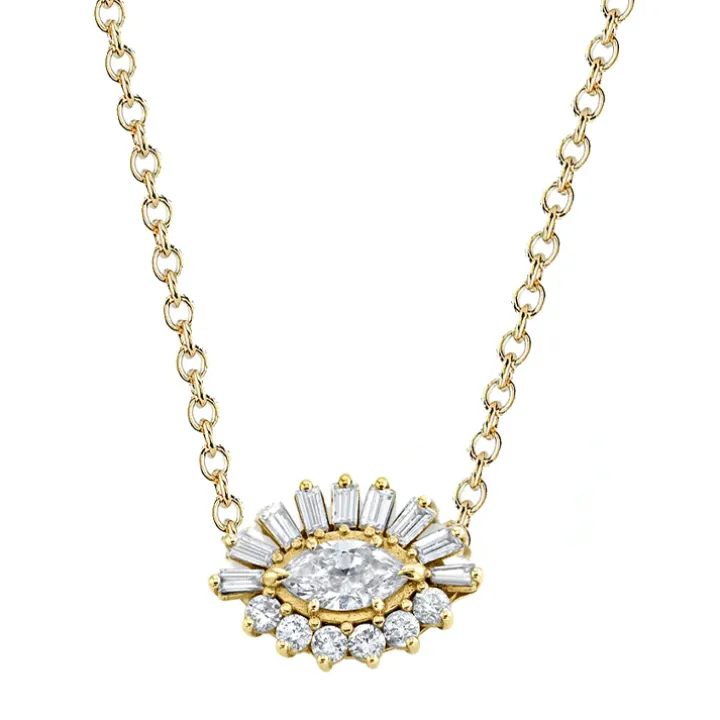 Baguette and Round Diamond Evil Eye Necklace