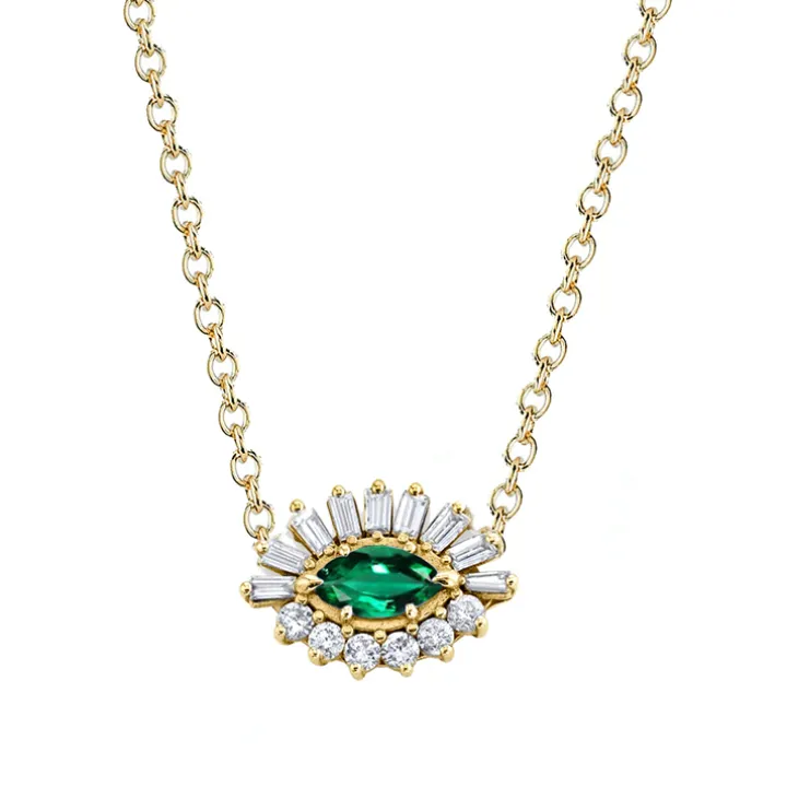 Baguette and Round Diamond Evil Eye Necklace