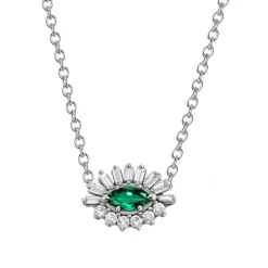 Baguette and Round Diamond Evil Eye Necklace