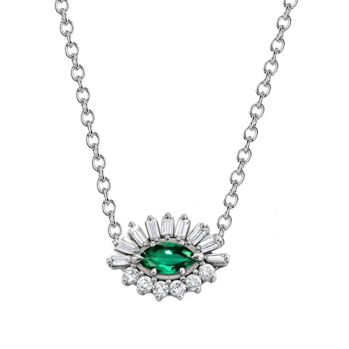 Baguette and Round Diamond Evil Eye Necklace