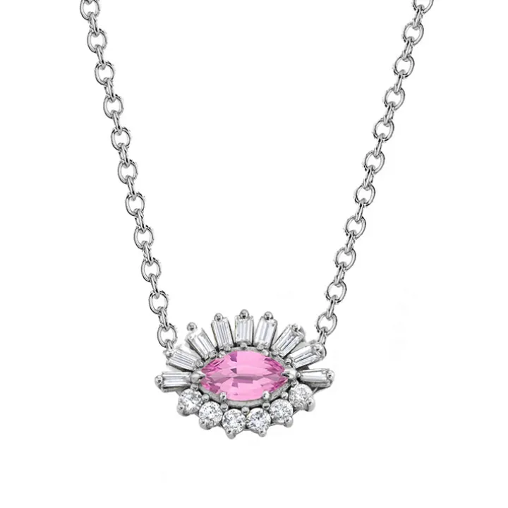 Baguette and Round Diamond Evil Eye Necklace