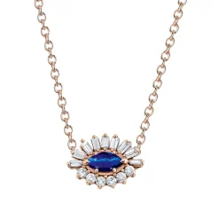 Baguette and Round Diamond Evil Eye Necklace