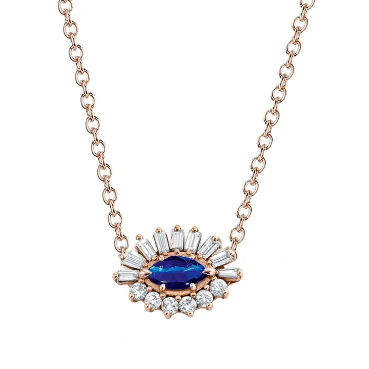 Baguette and Round Diamond Evil Eye Necklace