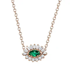 Baguette and Round Diamond Evil Eye Necklace