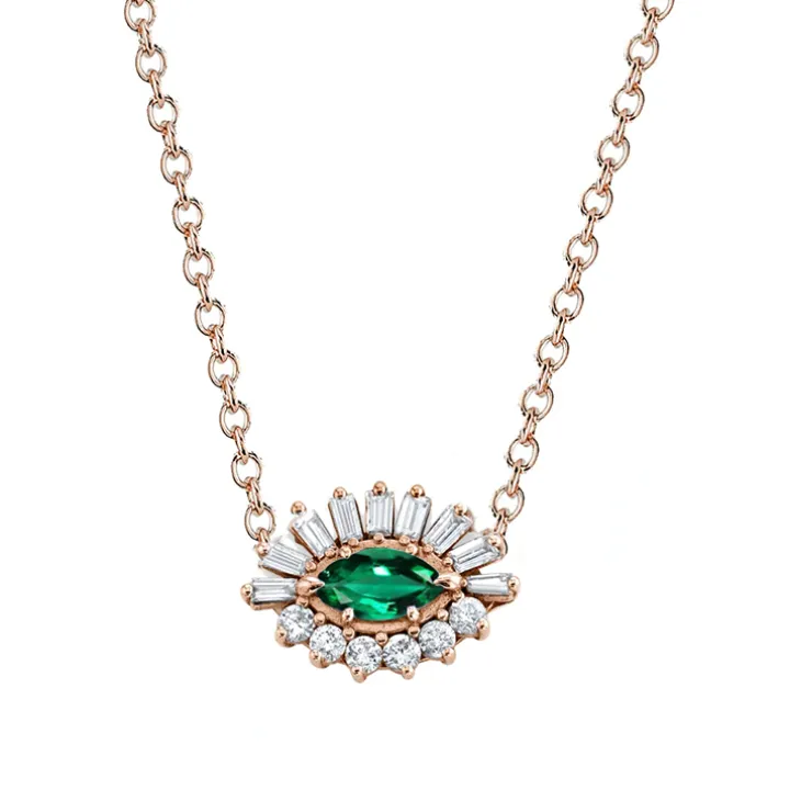 Baguette and Round Diamond Evil Eye Necklace