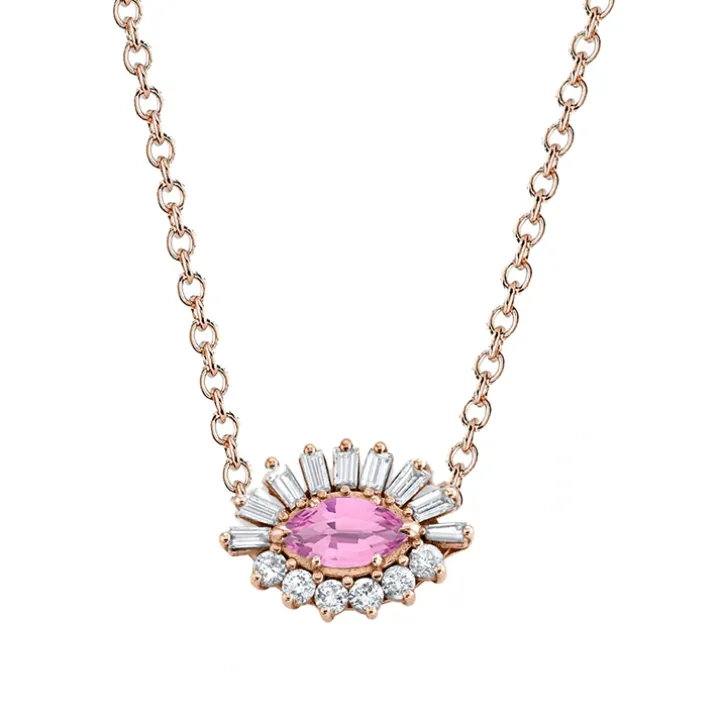 Baguette and Round Diamond Evil Eye Necklace