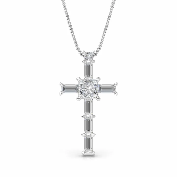 Baguette Diamond Cross Necklace