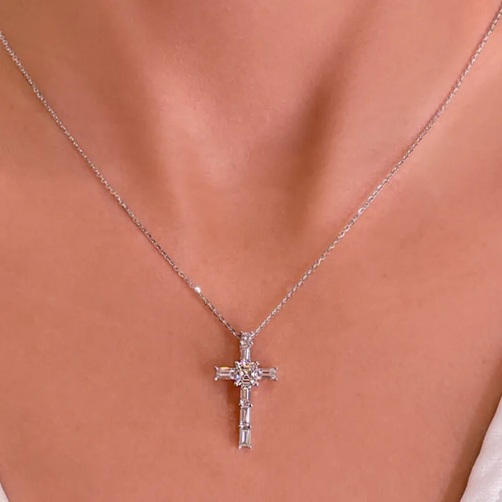 Baguette Diamond Cross Necklace