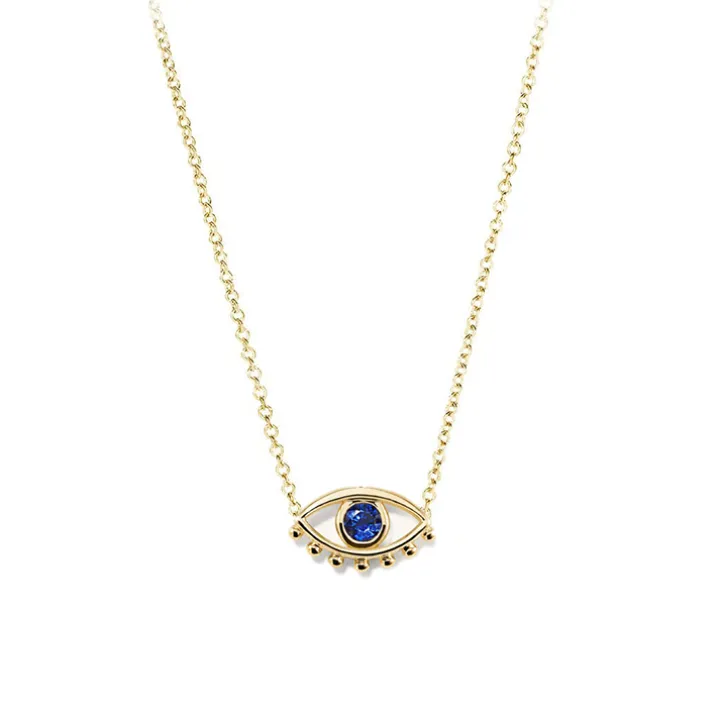Bezel Set Blue Sapphire Evil Eye Necklace