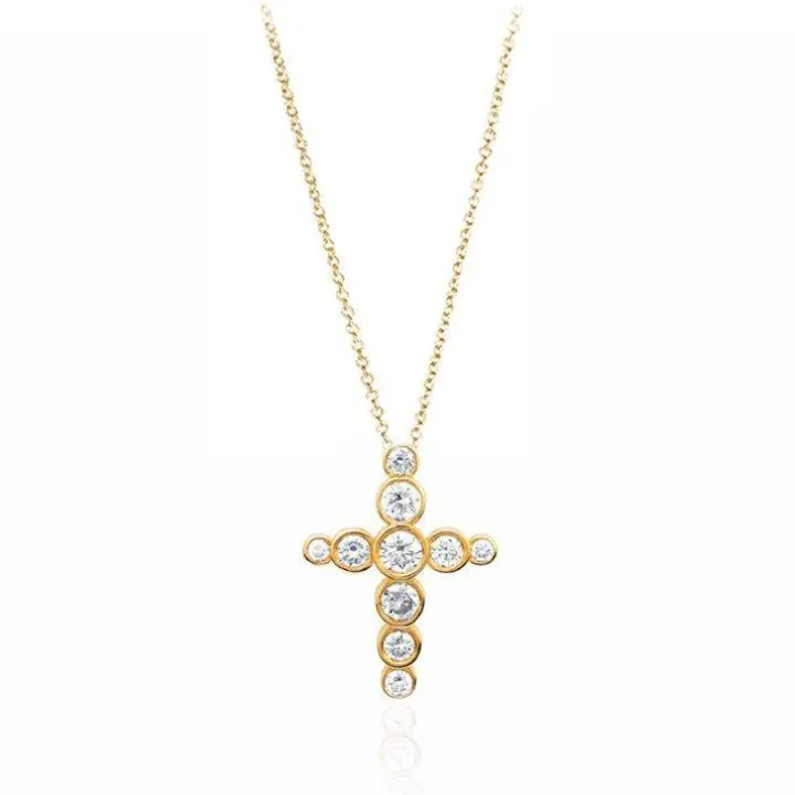 Bezel Set Bubble Diamond Cross Necklace
