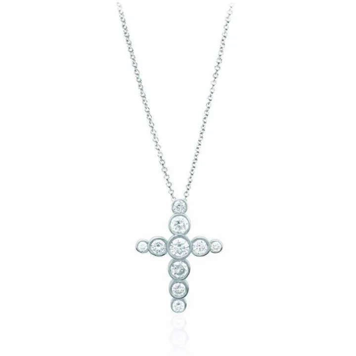 Bezel Set Bubble Diamond Cross Necklace