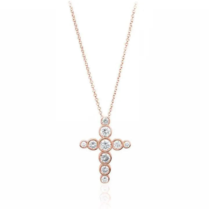 Bezel Set Bubble Diamond Cross Necklace