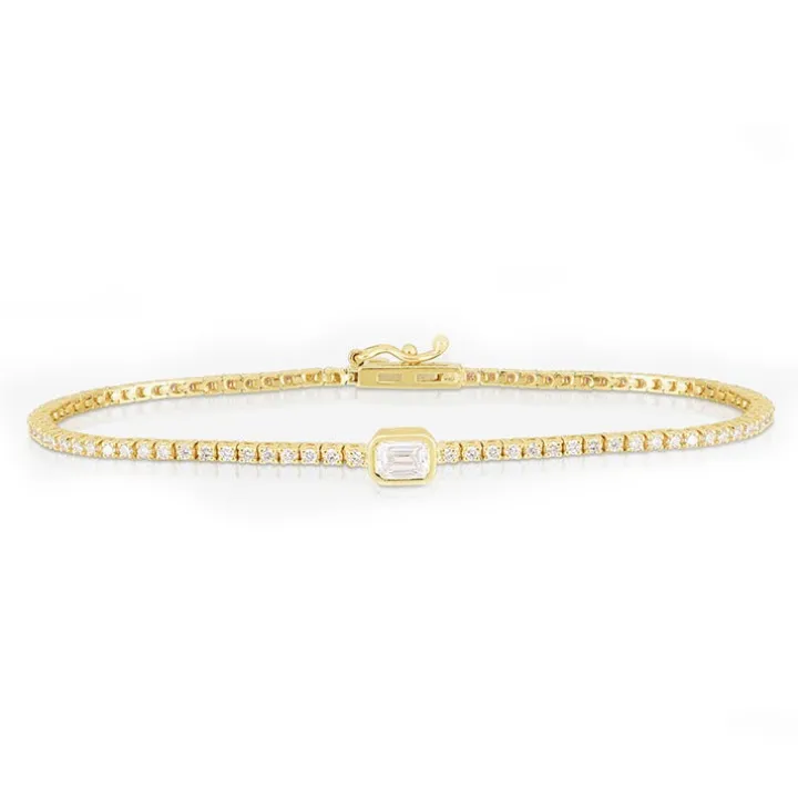 Bezel Set Emerald Diamond Tennis Bracelet