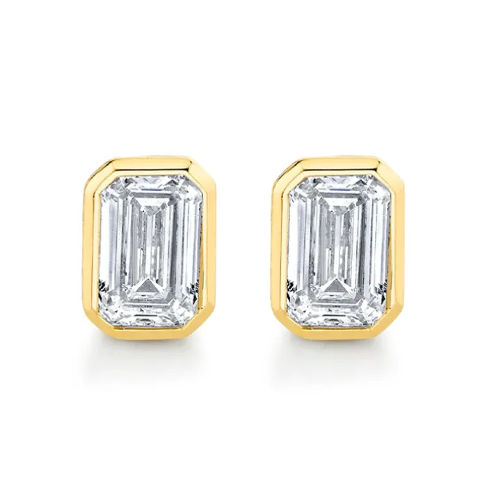 Bezel Set Emerald Diamond Studs