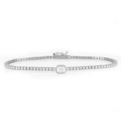 Bezel Set Emerald Diamond Tennis Bracelet