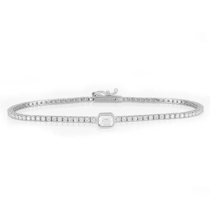 Bezel Set Emerald Diamond Tennis Bracelet