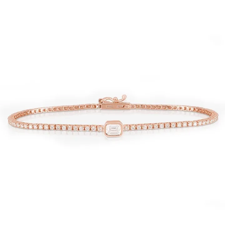 Bezel Set Emerald Diamond Tennis Bracelet