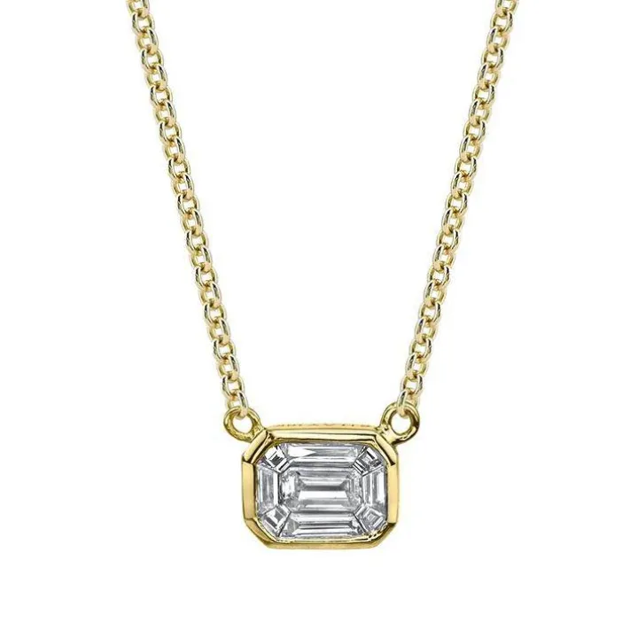 Bezel Set Emerald Diamond Pendant