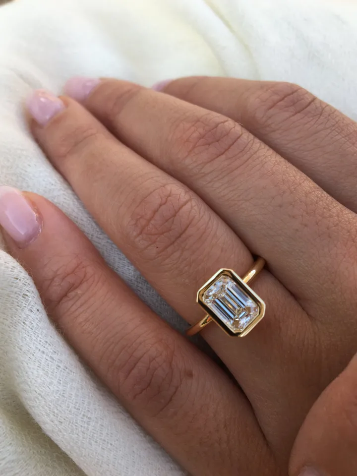 Bezel Set Emerald Lab Grown Engagement Ring