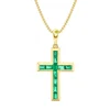Bezel Set Green Emerald Cross Necklace