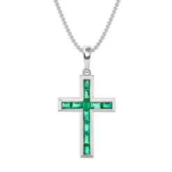 Bezel Set Green Emerald Cross Necklace