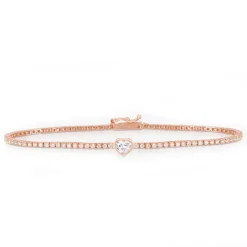 Bezel Set Heart Diamond Tennis Bracelet