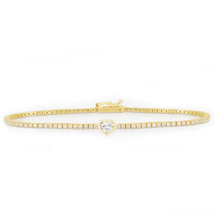 Bezel Set Heart Diamond Tennis Bracelet