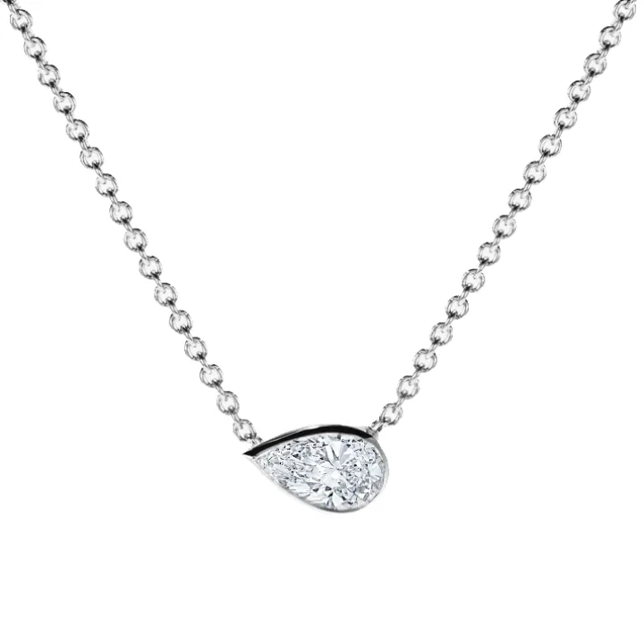 Bezel Set Side Pear Diamond Necklace