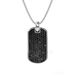 Black Pavé Diamond Dog Tag Necklace