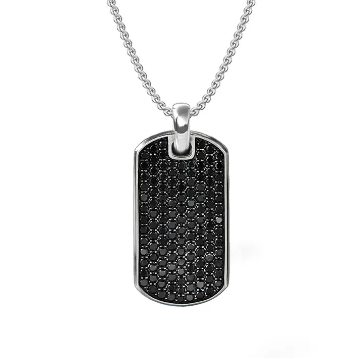 Black Pavé Diamond Dog Tag Necklace
