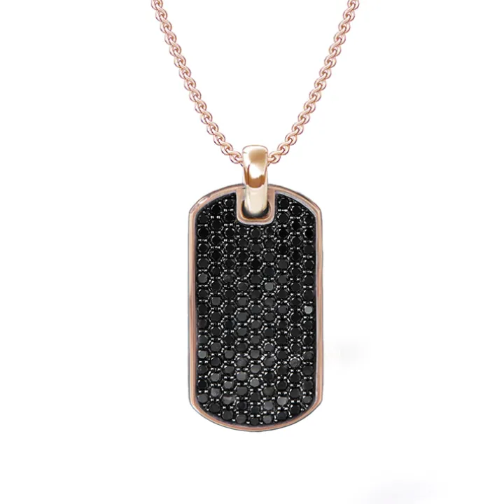 Black Pavé Diamond Dog Tag Necklace