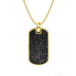 Black Pavé Diamond Dog Tag Necklace