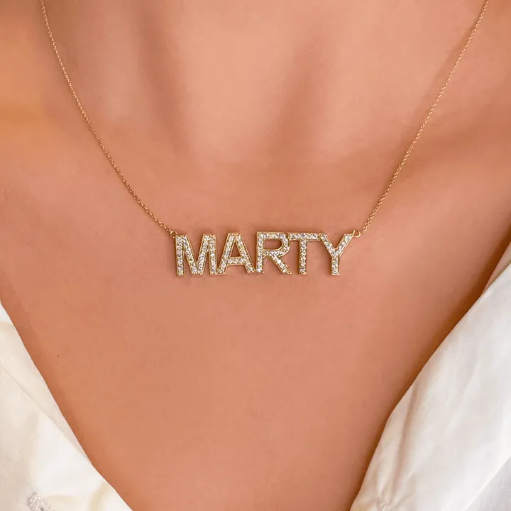 Block Letter Diamond Name Necklace