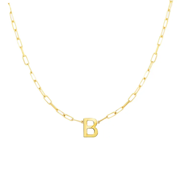 Block Letter Necklace with Paperclip Chain