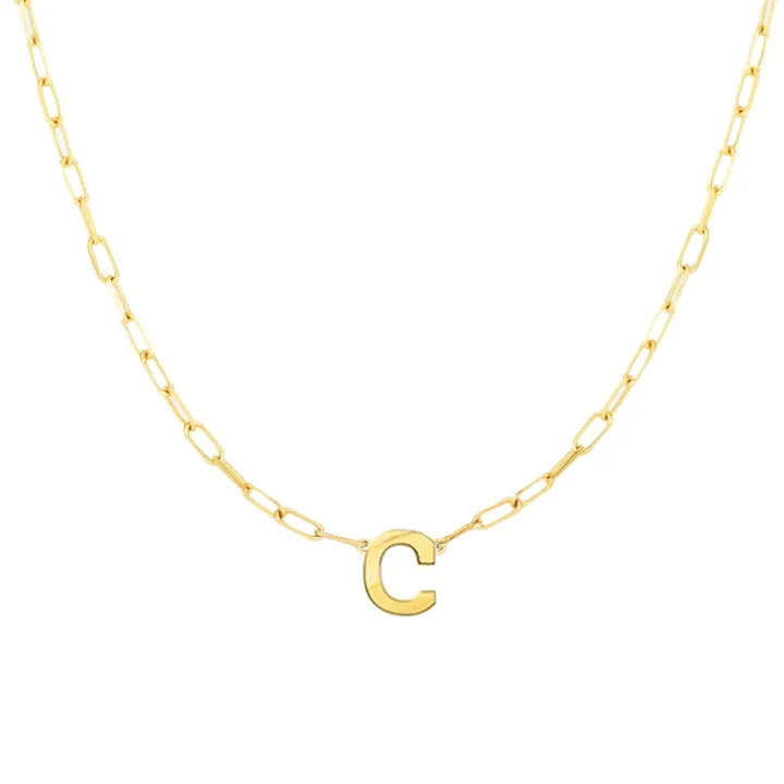 Block Letter Necklace with Paperclip Chain