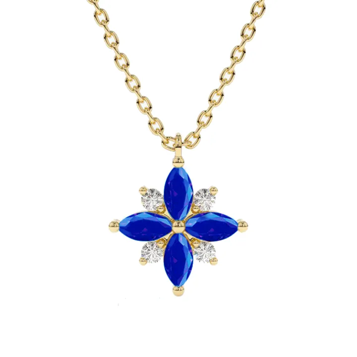 Blue Sapphire and Diamond Lotus Pendant