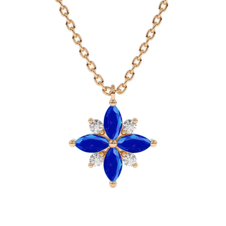 Blue Sapphire and Diamond Lotus Pendant