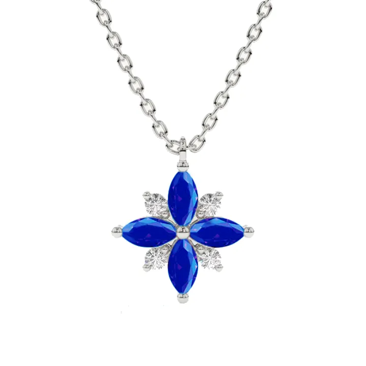 Blue Sapphire and Diamond Lotus Pendant