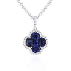 Blue Sapphire Diamond Clover Necklace