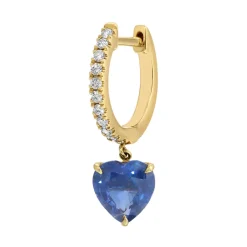 Blue Sapphire Heart Drop Diamond Huggies