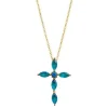 Blue Sapphire Marquise Gold Cross Necklace