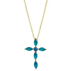 Blue Sapphire Marquise Gold Cross Necklace